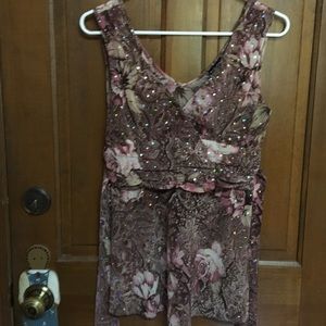 EUC. Tan/Pink and Rhinestone, Wrap, Sleeveless Top